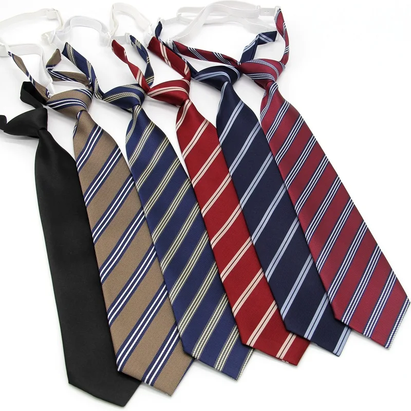 JK Lazy Ties Free Knot Striped Navy Necktie College Student Polyester Black Lazy-tie School Uniform Shirt Neckwear Unisex Cravat