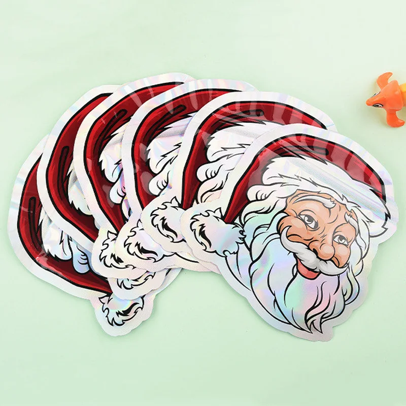 1000Pcs/Lot Santa Claus Packaging Bag Creative Shaped Composite Laser Bag Christmas Cute Cartoon Candy Ziplock Bag