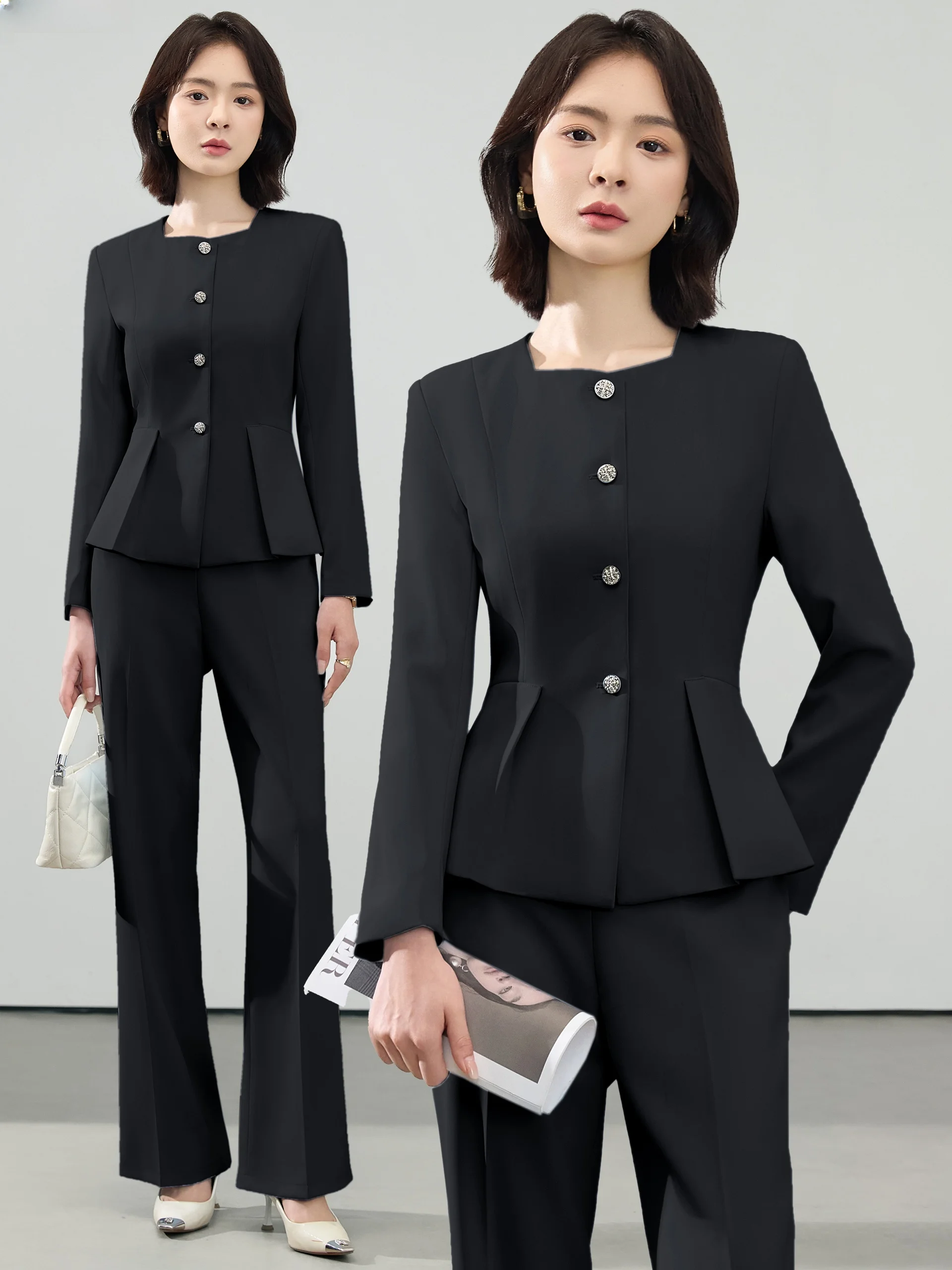 

Синий женский костюм для официального отеля Beau Salon Work orm Jaet Coat Commute Sle Slim Fit Long Sve Button Decor