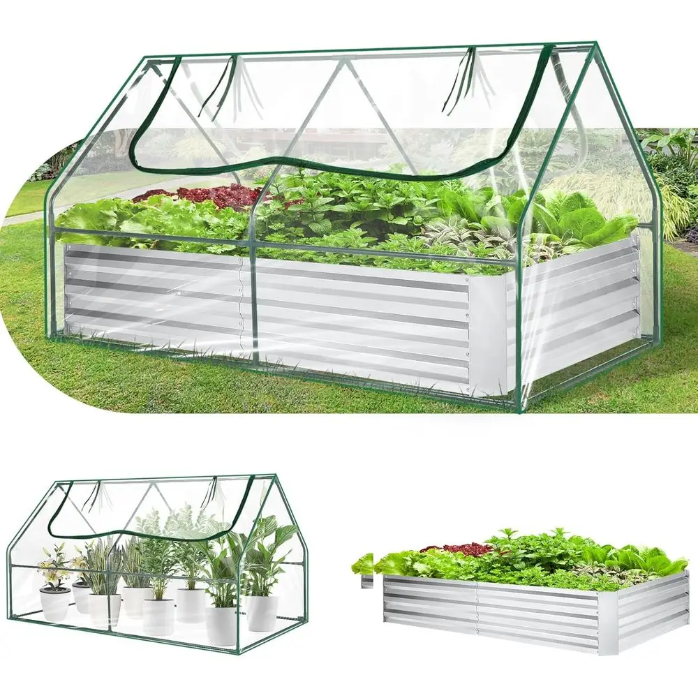 

3x1ft Galvanized Raised Garden Bed Kit with Cover, 2 Windows, Gloves, Ideal for Vegetables, Herbs, and Mini Greenhouse