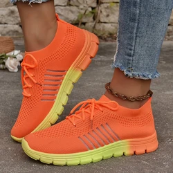 Mesh Breathable Casual Sneakers Women Mix Color Soft Sole Non-Slip Tennis Shoes Woman 2024 Spring Lightweight Knitted Flat Shoes