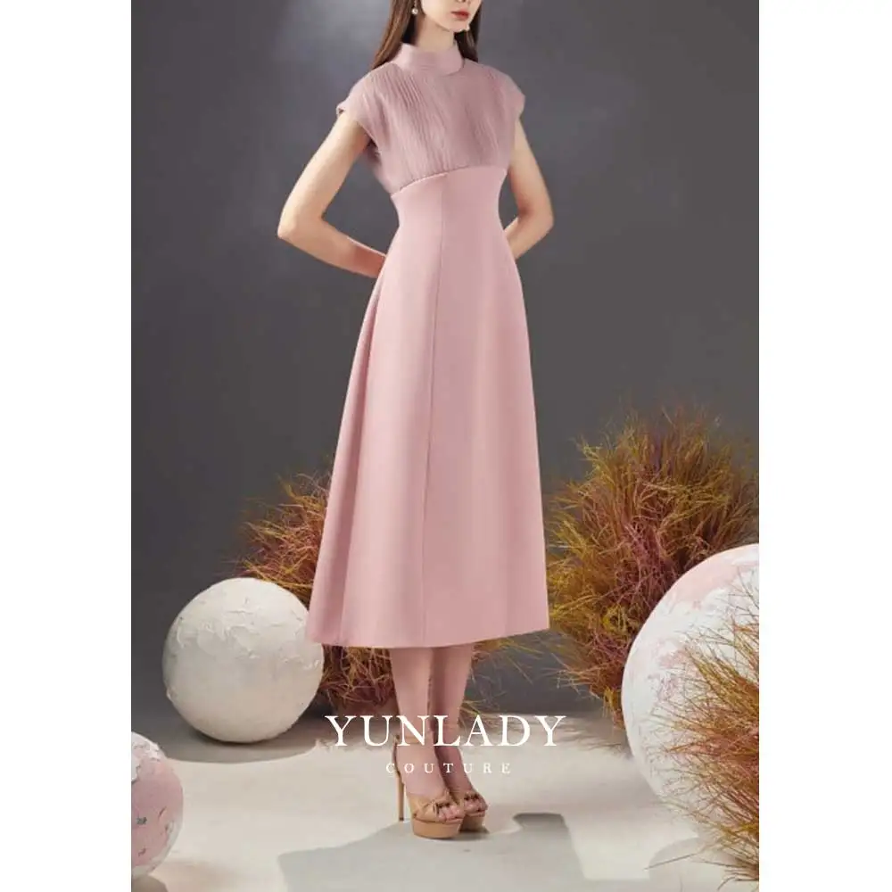 YUNLAN elegante senza maniche collo alto Crepe Bridal Mom Midi Dress 2024 Saudi Wedding Formal Guest Dress Special Event Party Dress