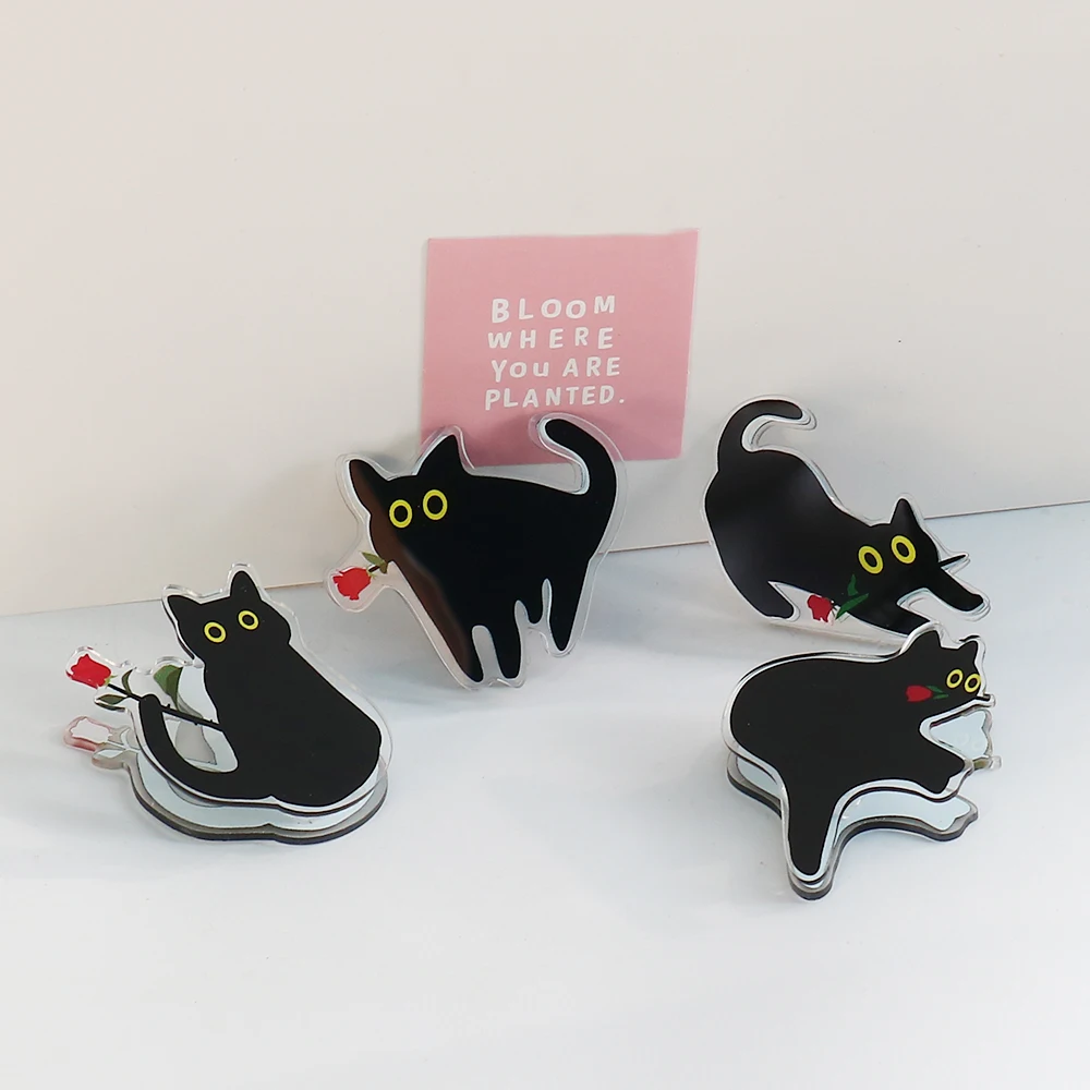 4Pcs/set black cat Clip Acrylic Cute Page Holder Paper Clips Binder Clip Clamp File Index Photo Stationery Storage Office School