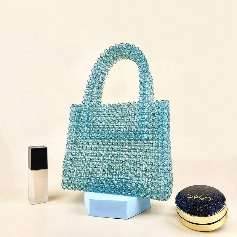 New High-end Green Small Square Bags Hand Woven Bead Product Casual Versatile Flip Cover Women's Bag Can Be Customized Wholesale