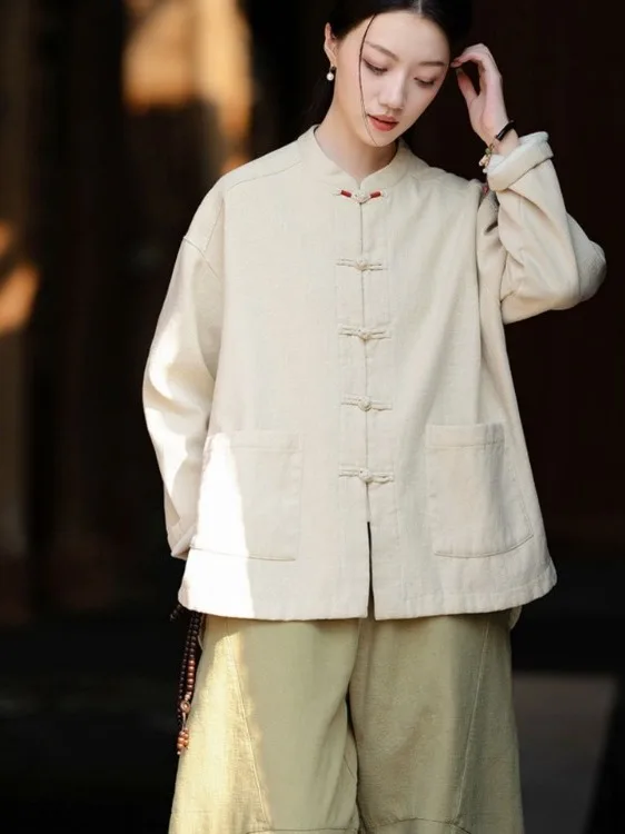 

Новый китайский Sle Thiened, осенне-зимний хлопковый джет, женская буддийская одежда Layperson, открытый кардиган с воротником-стойкой