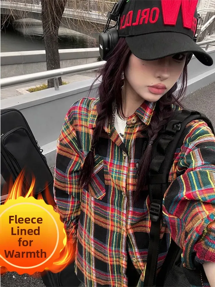 

Retro Plaid Collar Long Sleeve Shirt Jacket Women's Spring New Loose Fit Blouse Top Fashionable Elegant Commute Style