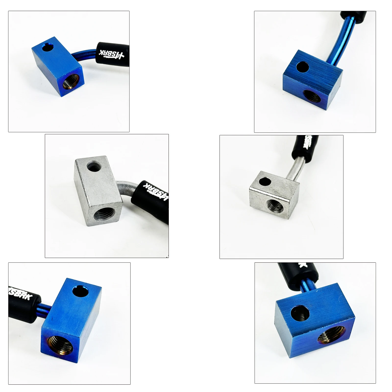 For Car Modification 0.2-50M Stainless Steel Braided PTFE Brake Oil Pipe Component Blue/Silver Aluminum Alloy Diversion Block
