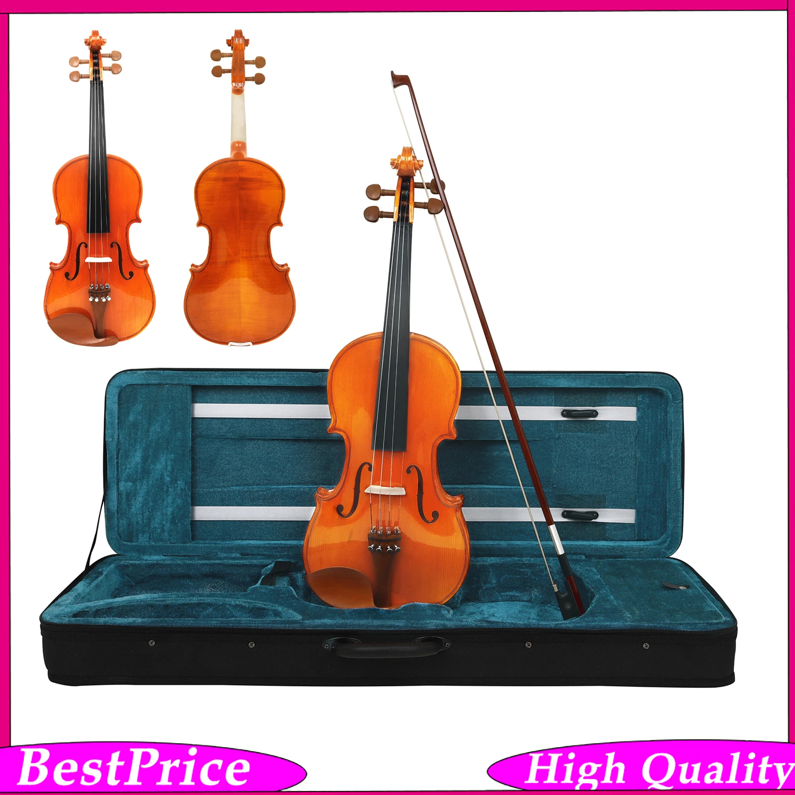 Astonvilla AV-609 4/4 Violin Maple Top Back Tiger Stripe Jujube Fittings Square Case Stringed Instrument for Stage Live Show ﻿