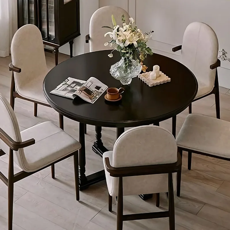 

Легкий французский круглый стол из цельного дерева в стиле ретро, обеденный стол и стулья, бытовой средневековый черный круглый стол, американский обеденный стол woo