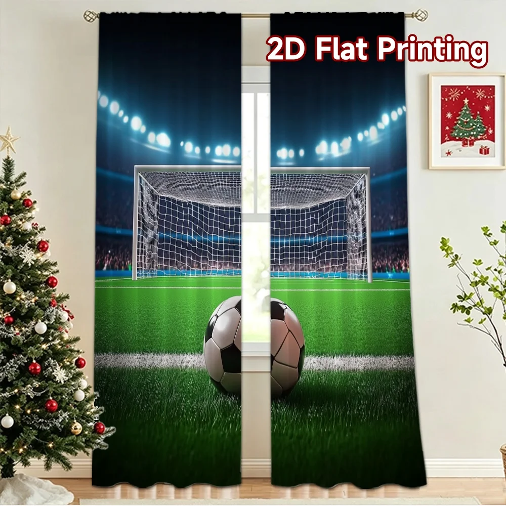2D flat 2pcs Curtain Vintage drapes and curtains Soccer Ball and Goal Digitally printed polyester, colorfast Festive Wall Decor