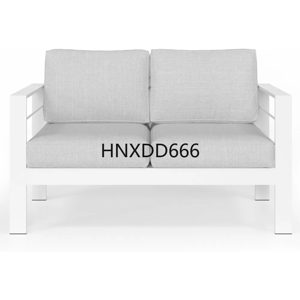 

Уличный двухместный алюминиевый диван для патио, всепогодный металлический уличный диван с подушками, светло-серый
