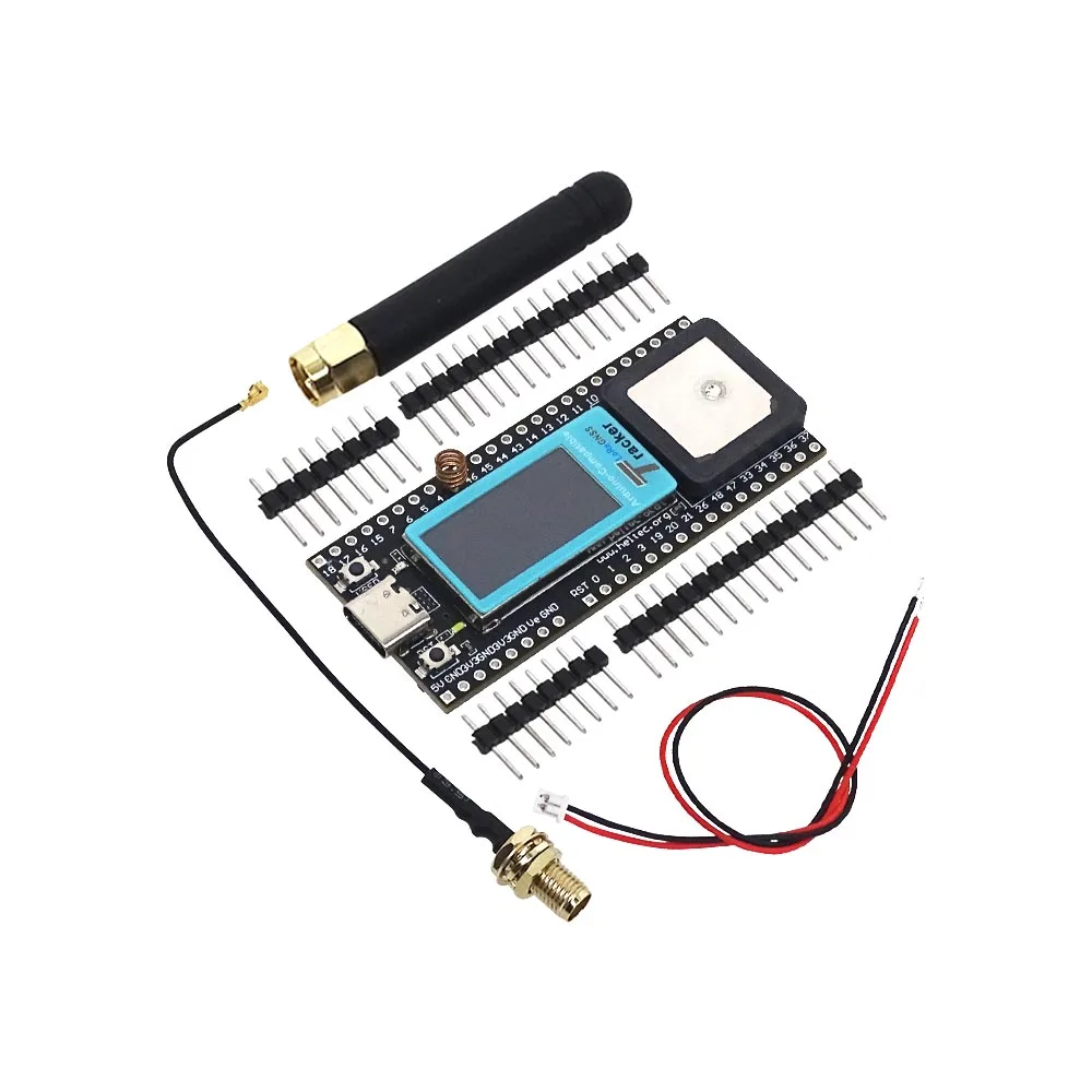 Draadloze tracker met ESP LCD-scherm, Binghe Wireless Tracker ondersteunt WiFi Bluetooth/Lora/Gnss/Tracking en Location GPS Interface Type-C met 2,4 GHz Metal Spring Antenna, compatibel met Arduino
