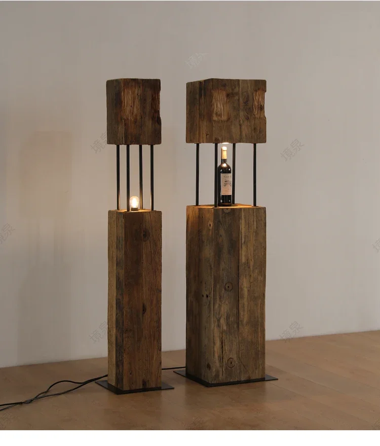 

Wabi Sansan wind Zen retro hollow old elm floor ornament luminous homestay antique decoration