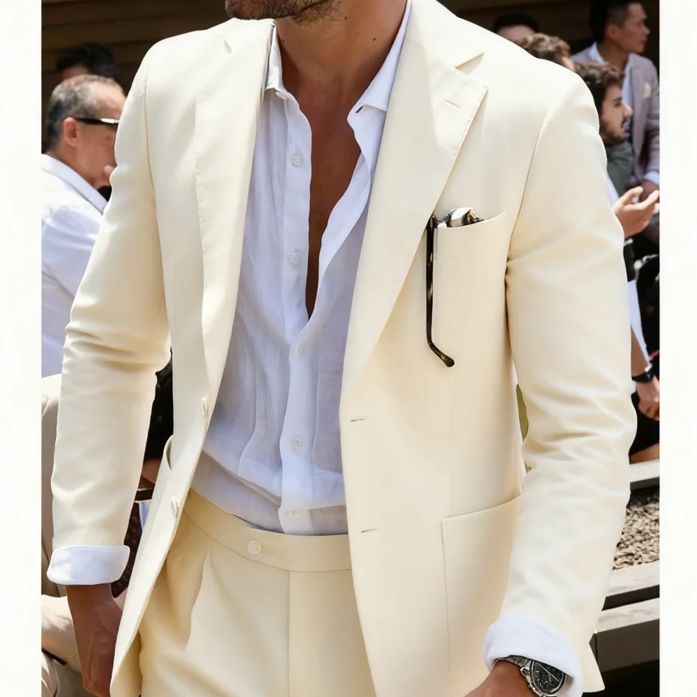 

Мужской повседневный костюм-двойка с зубчатыми лацканами, летний пляжный пиджак, куртка и брюки, домашняя одежда для свадебных гостей