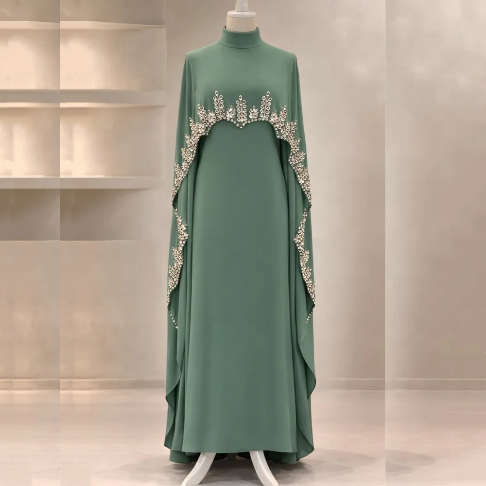 Maßgeschneiderte klassische Retro-Abendkleider für Damen, Strass, A-Linie, hoher Kragen, lange Kleider, elegant, für Partys, Hochzeiten, formelle Anlässe