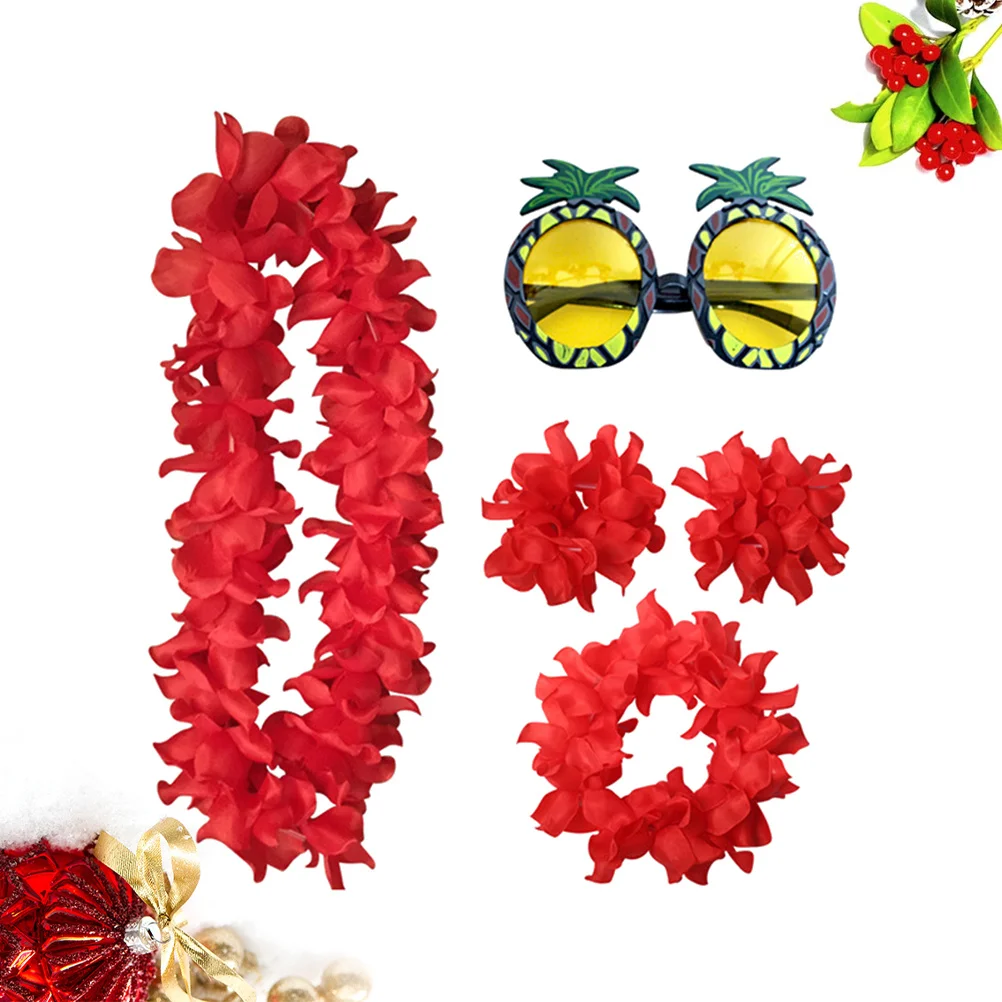

5Pcs Hawaii Flower Garland Headdress Bracelet Pineapple Eyeglasses Party Funny Photo Props Lightweight Durable Set