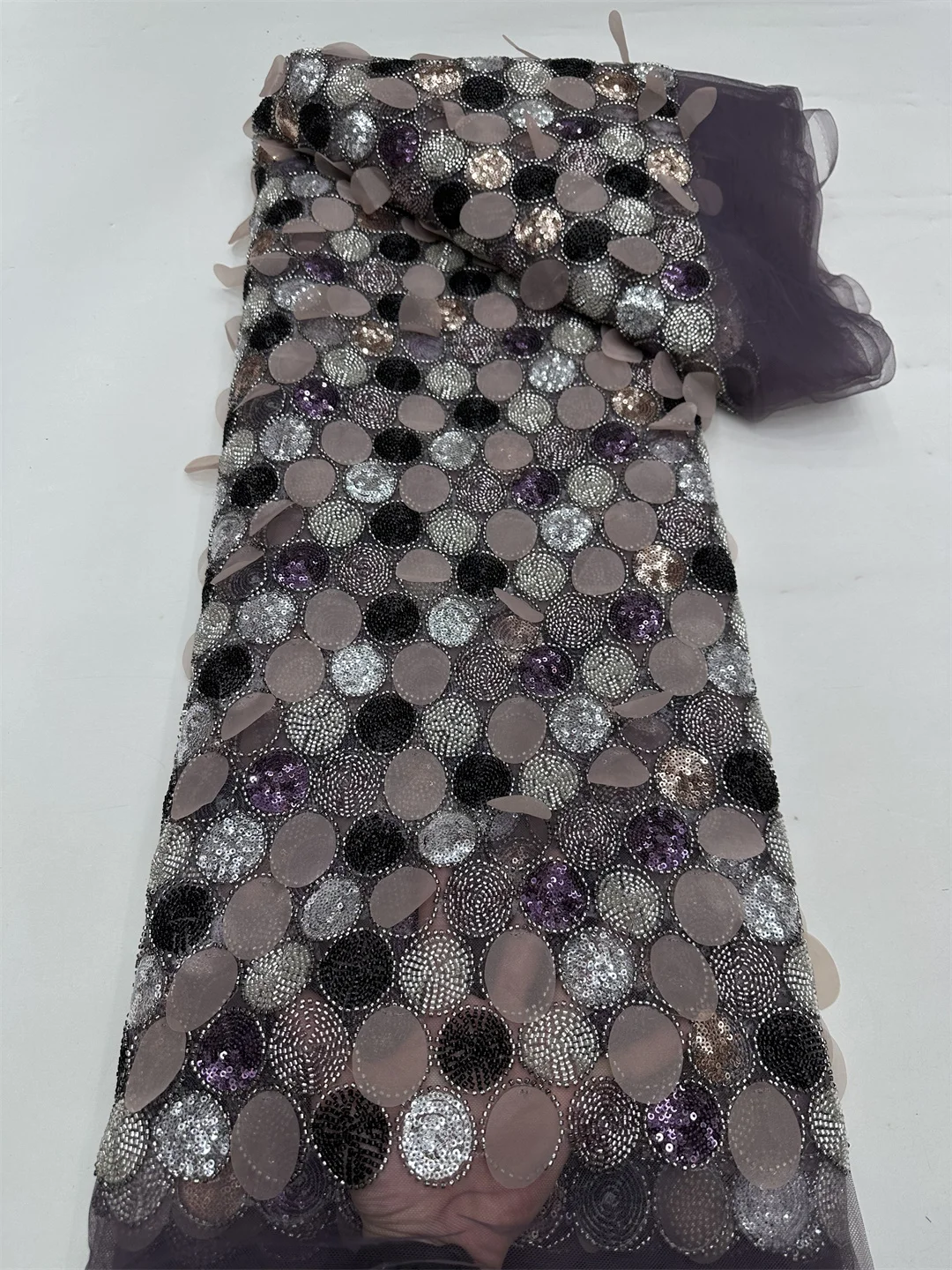 Kain Renda 3D Afrika Manik-manik Terbaru Bordir Kain Renda Jaring Perancis dengan Payet Renda Tulle Nigeria Pengantin Pria untuk Gaun Pesta