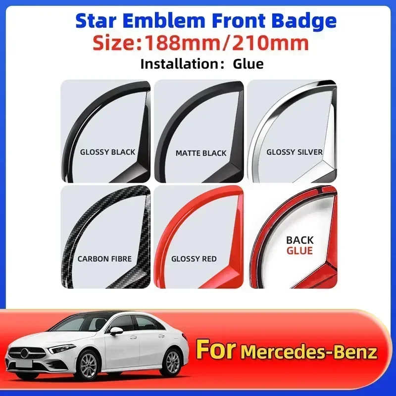 

1pcs 188mm 210mm ABS Car Front Grille Badge Decal Cover Emblem For Mercedes Benz A/B/C/E/S Class GLA CLA GLE GLK CLK CLS GLS GLC