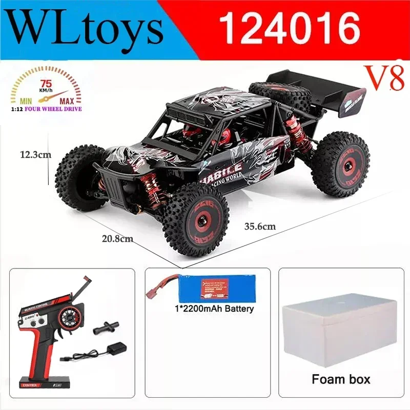 Wltoys-Voitures de course télécommandées à grande vitesse, jouets de dérive tout-terrain pour Aduit, moteur sans balais versiBrushless, 75 km/h, 124017-V8, 1/12, 2.4G, nouveau