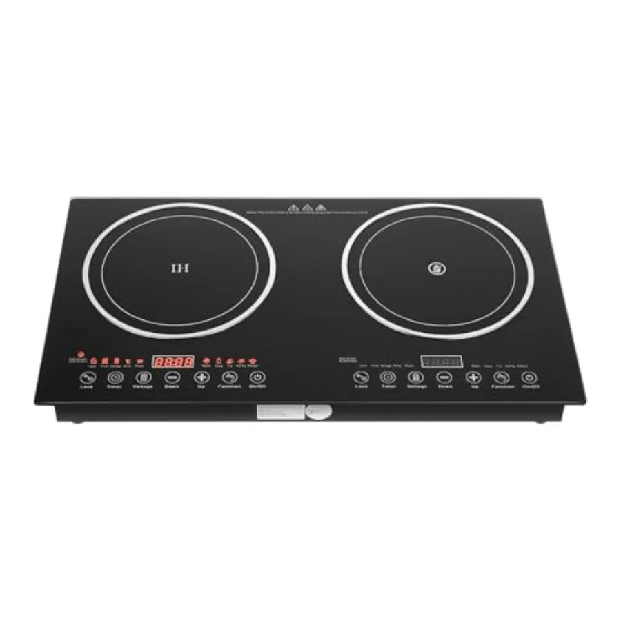 110V Induction Cooktop with 2 Burners 1200W Electric Induction Hot Plate with LCD Sensor Touch Temperature Controls Quick Heati