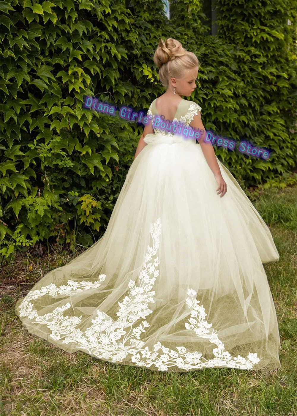 Vestido elegante de encaje blanco con estampado de flores para niña, vestidos esponjosos de tul para boda, desfile de cumpleaños, fiesta de noche, vestidos personalizados