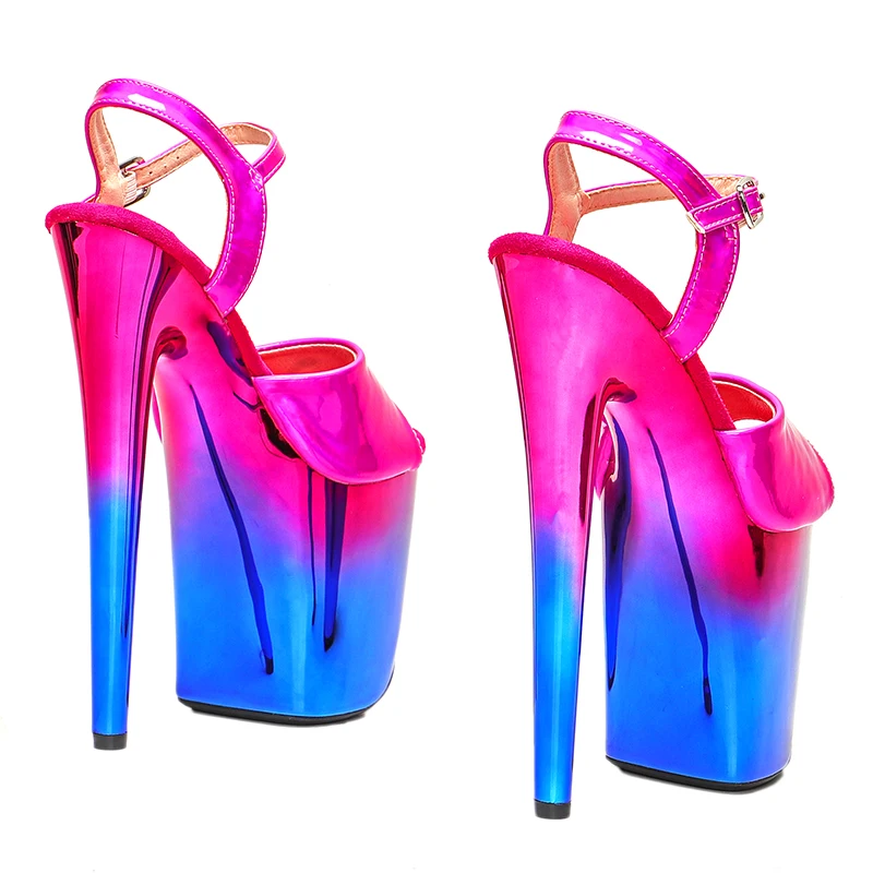 Leecabe 20CM/8Inch Hot pink PU upper  pretty Color plating Platform Sandals  party High Heels Shoes Pole Dancing Shoes