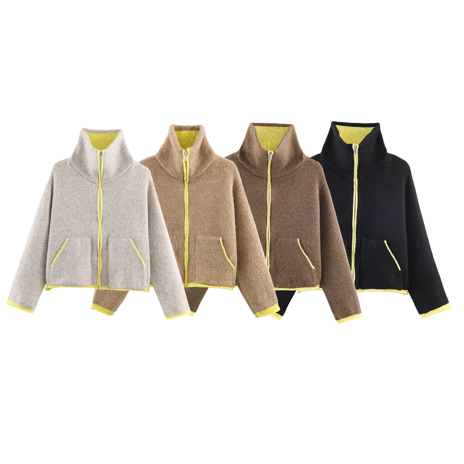 

2025 Winter New Product Women's Lazy Style Loose Contrasting Color Decorative Layer Knitted Pilot Jacket Coat