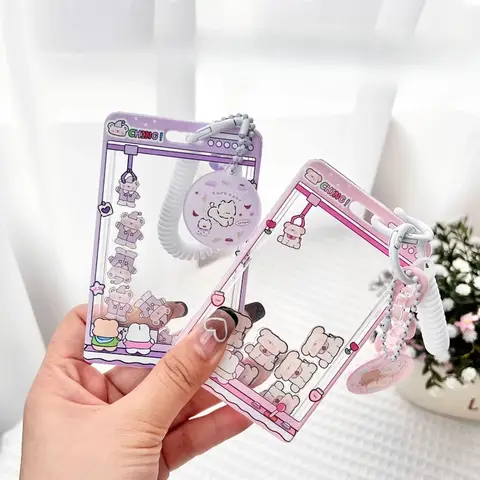 아크릴 사진 카드홀더 키 체인, INS 아이돌 사진 카드홀더 장식 학생 ID 배지 홀더, 여아 카드 슬리브