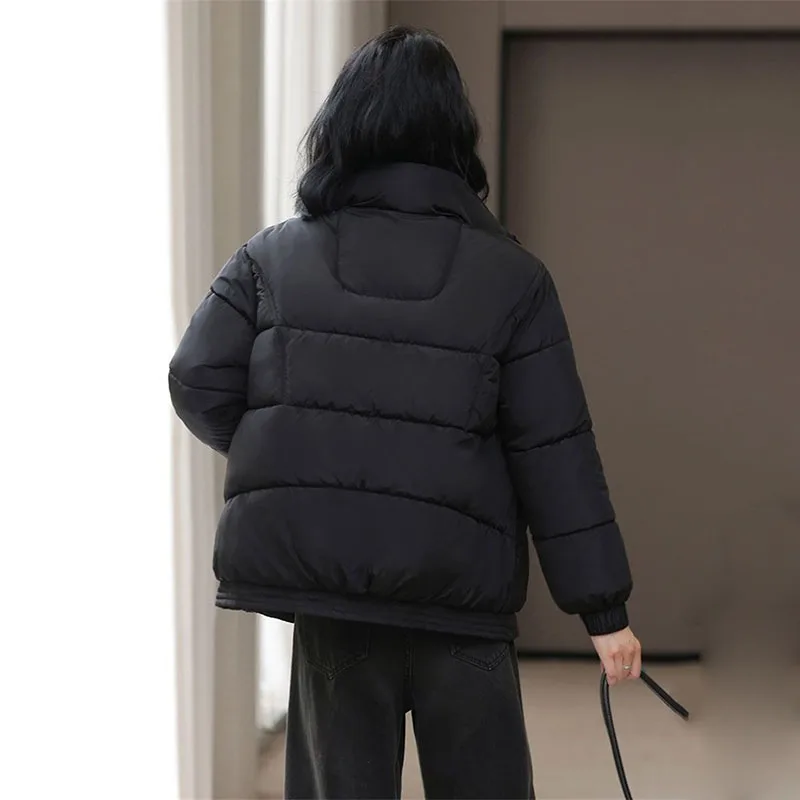 2025 New Winter Women's Cotton Jacket Fashion Short Stand Up Collar Temperament Thick  Korean Version Cotton Coat Parker