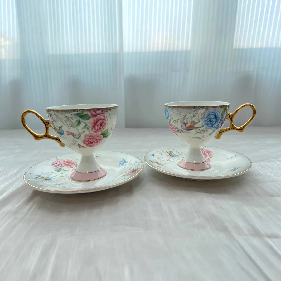 Palace Style High Foot Coffee Cup Creative Ceramic Mug Couple Afternoon Tea Latte Coffee Cup Drinking Set Retro Home Water Cup