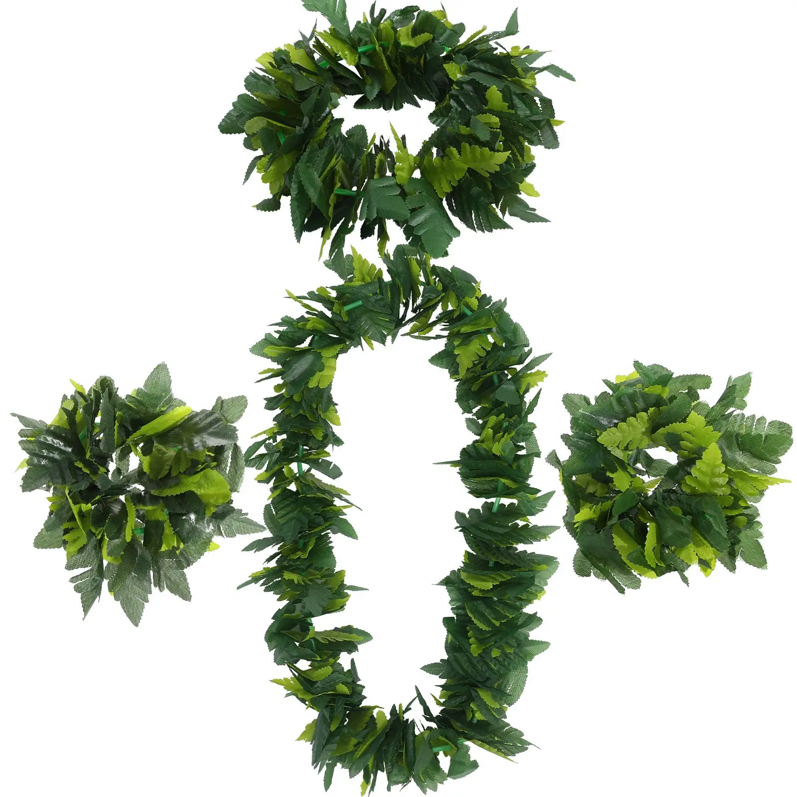 4pcs in 1 Set Hawaiian Simulation Maple Leaf Green Wreath, Stage Party Performance, Jungle Series, Dressing Props