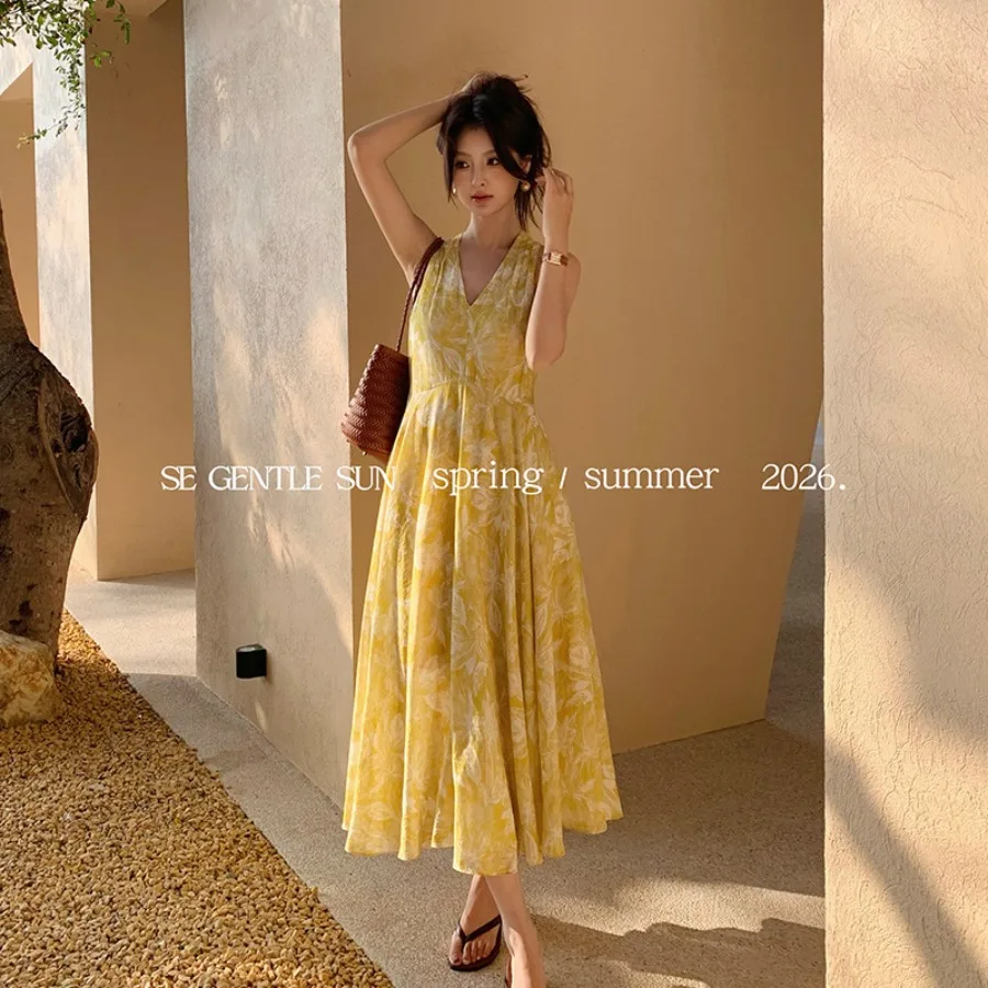 

【New style】Xiuzhou Zhengyu2026 spring and summer new style French elegant Tianyuan hanging neck dress holiday long skirt 88536