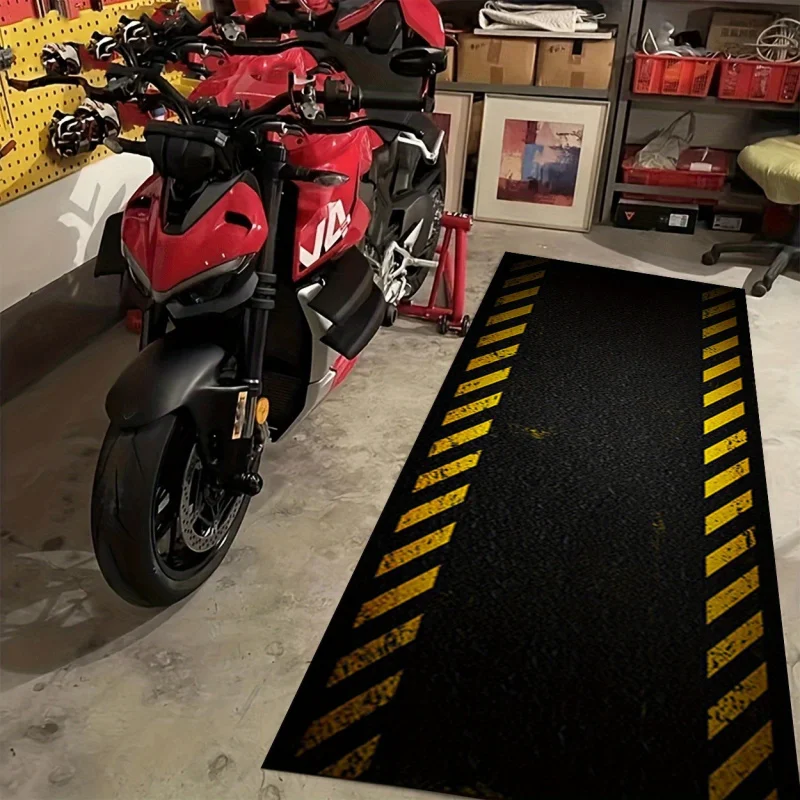 VIKAMA Black Sports Vitality Style Long Carpet Cool Motorcycle Mat for Car And Bicycle Parking