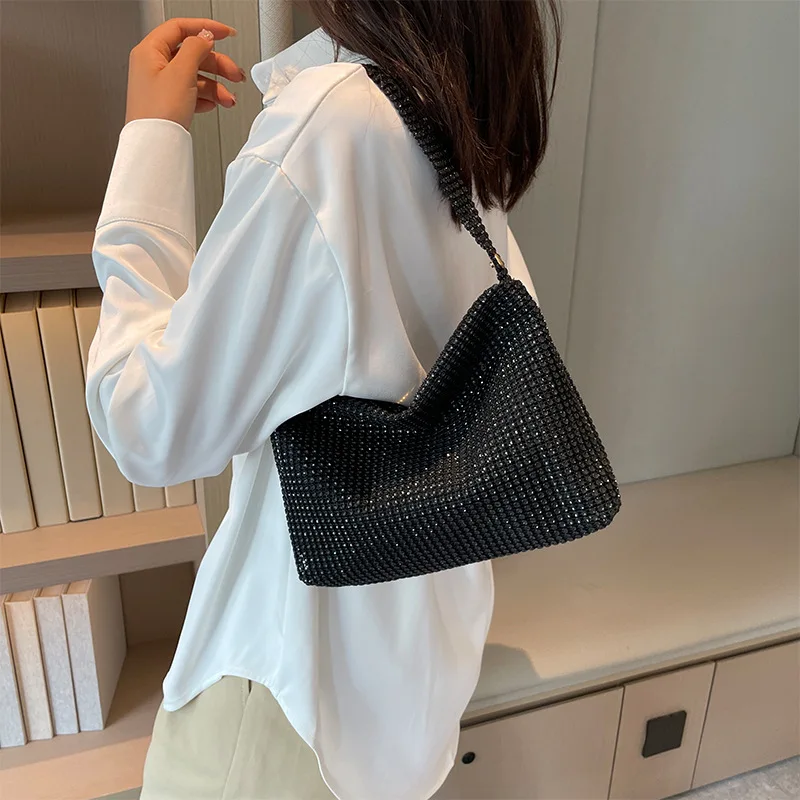 

2025 Summer Fashion Underarm Bag Womens Rhinestone Handheld Shoulder Purse Colorful Trendy Stylish Crossbody Clutch
