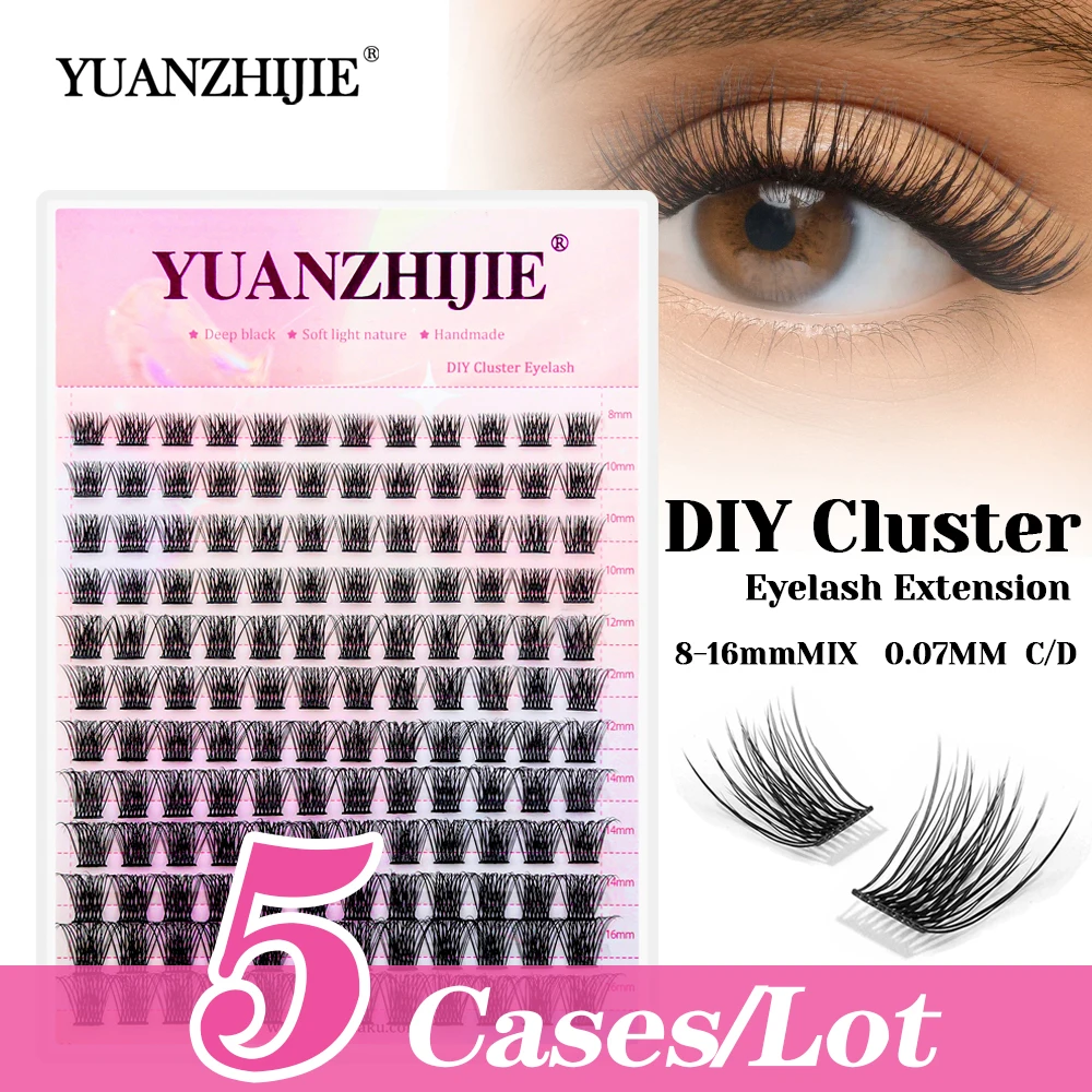 144 Pcs YUANZHIJIE 5cases/lot Premium Velvet Fiber DIY Cluster Lashes C D Curl  Multi-texture Segmented Hybrid Lash for Personal