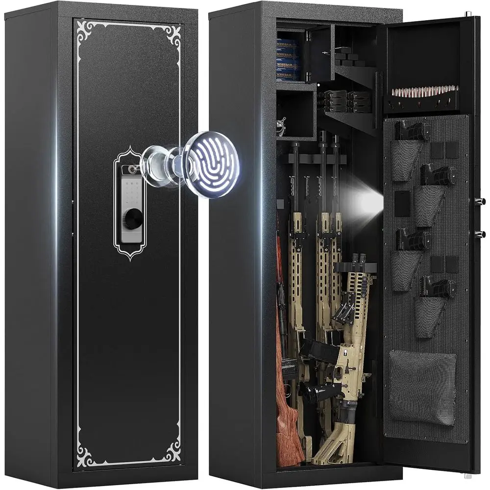 

Биометрический сейф для ружей и пистолетов, вместимость 10-14 единиц, с замком по отпечатку пальца, регулируемыми полками, бесшумной и противоугонной сигнализацией, для дома