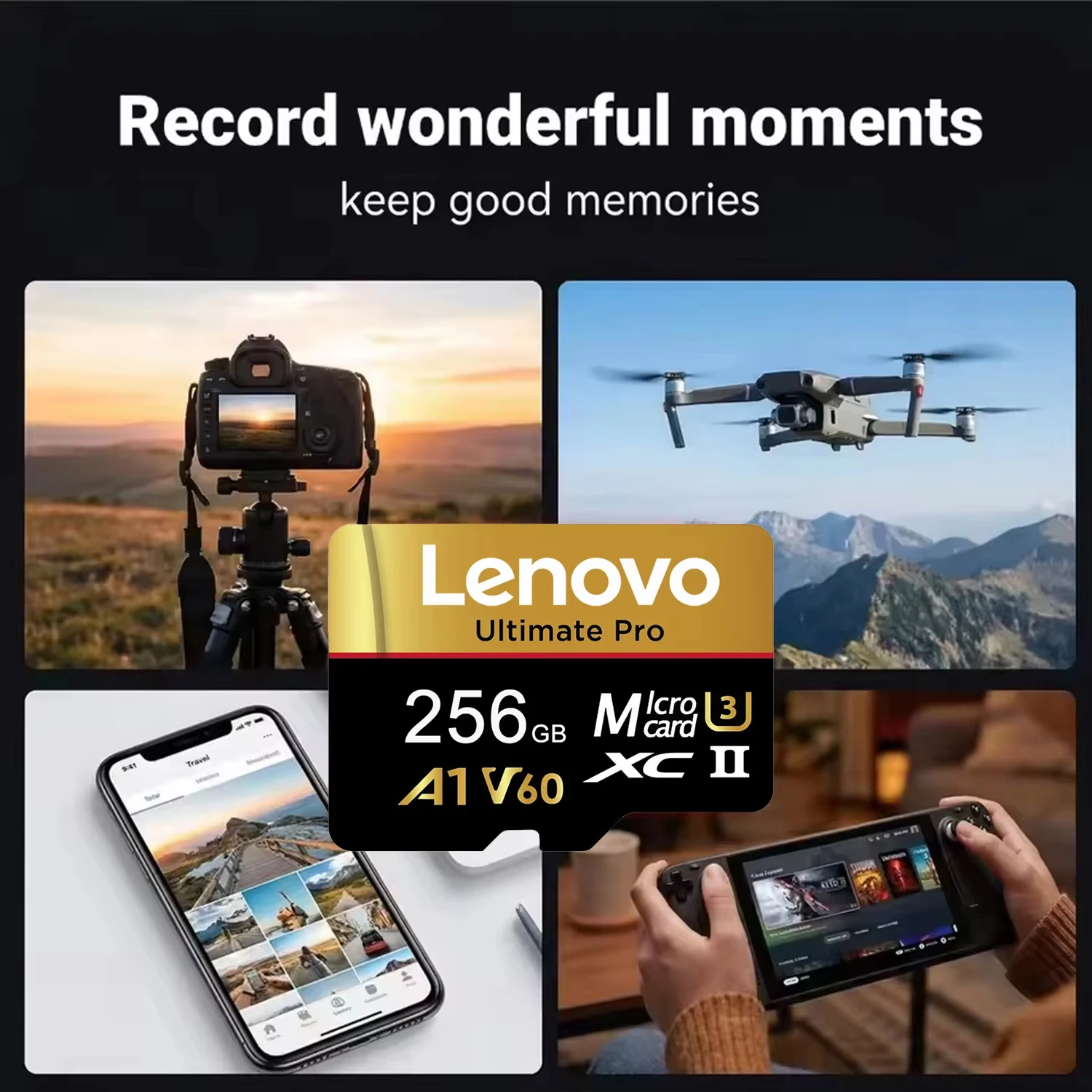Lenovo Original 128GB Micro SD Card UHS-I A1 V60 Memory TF Card for Smartphone Camera Drone 4K Video Recording