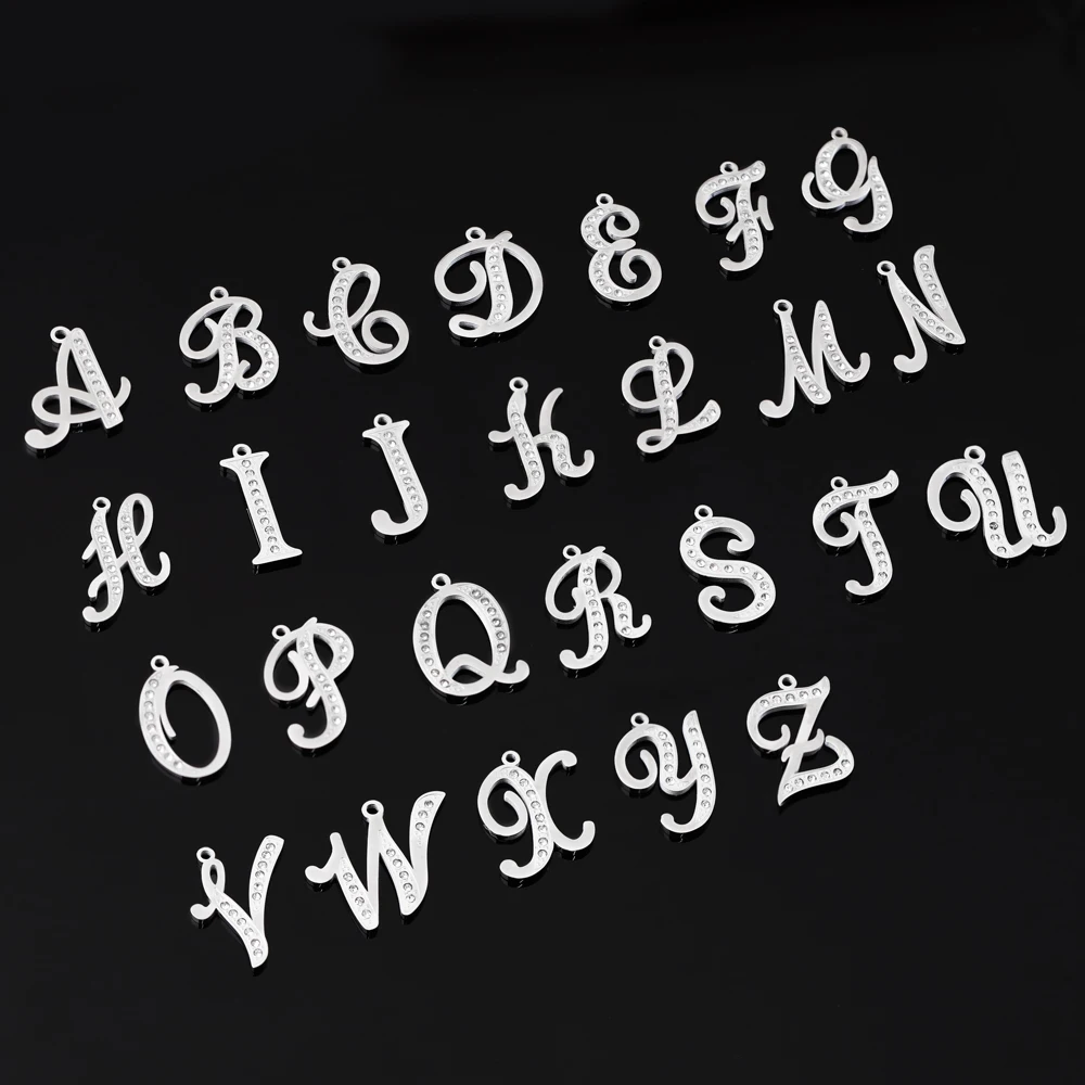 26pcs A-Z Alphabet Charms Stainless stee English Letter with white stone Pendants 20x27mm handcraft accessories