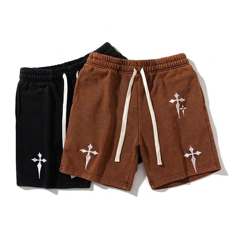 

2023 Summer Fashion Embroidered Cross Casual Shorts Loose Sports Quarter Pants For Men And Women Streetwear