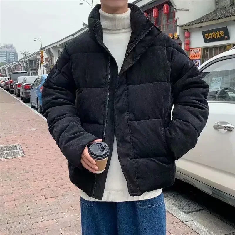 

Men Stand-up Collar Trendy Brand Pure Color Stand-up Collar Cotton-padded Clothing Korean Style Winter Down Jacket Corduroy Coat