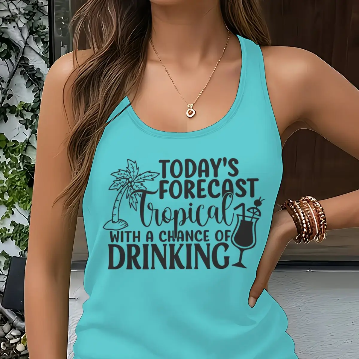 Women Vintage Chance Of Drinking Graphic Racerback Tank Top Summer Vacation Cocktail Design Sleeveless Basic-Fit Vest