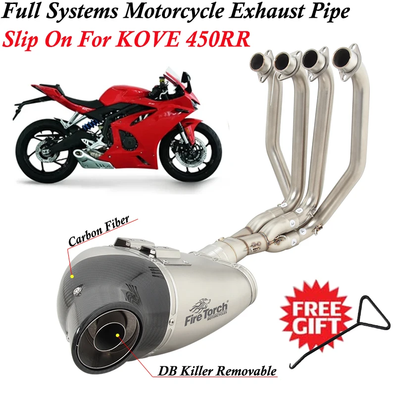 Full Systems For KOVE 450RR 2023 2024 Motorcycle Exhaust Front Mid Link Pipe Silencer Escape Carbon Fiber Tail Muffler DB Killer