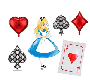공주 포일 풍선 여자 생일 포커 카드 에이스 하트 앨리스 풍선 원더 랜드 파티 장식 용품 10 최고의 영업 포커 장식 - №8