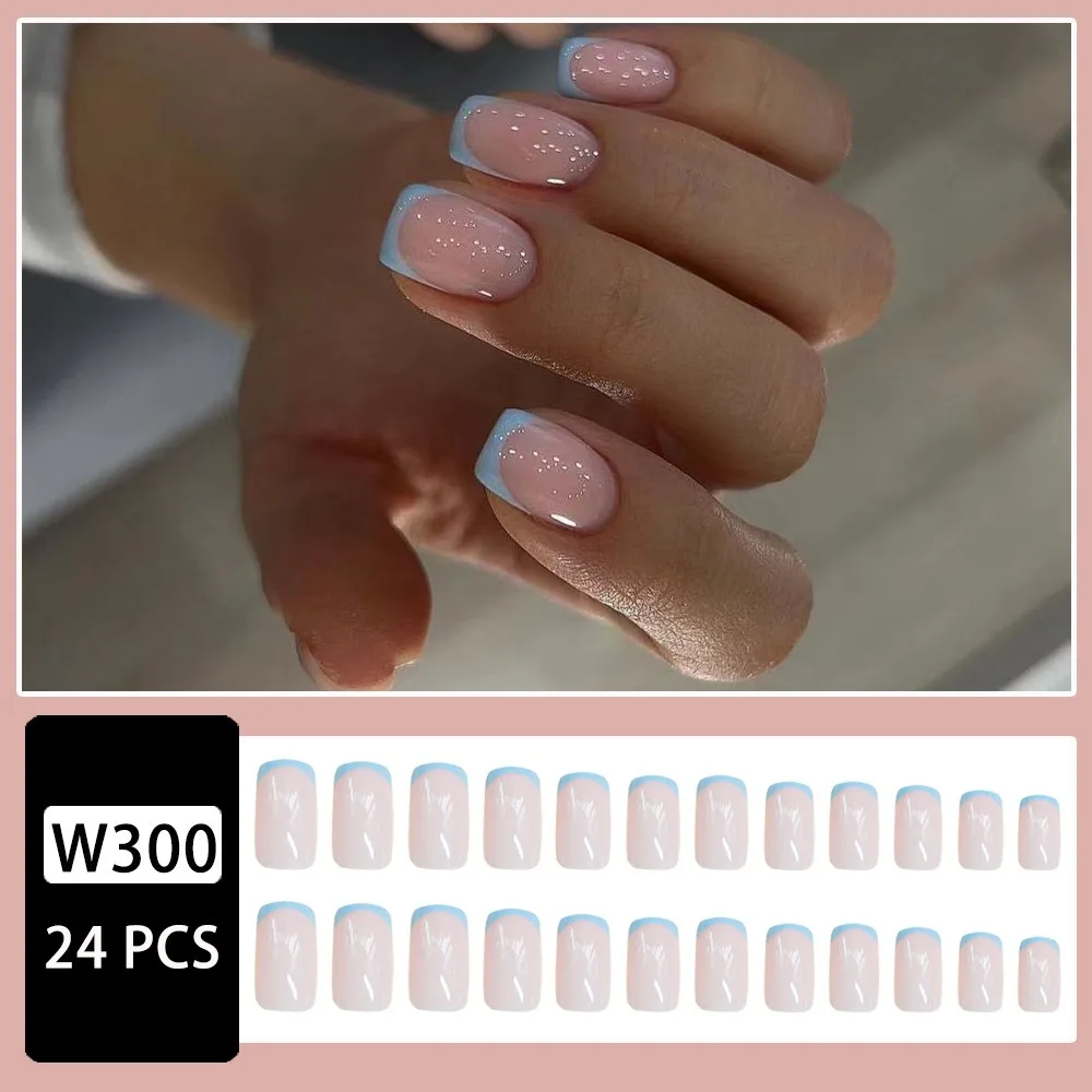 Manicure indossabile impermeabile Unghie finte francesi Testa quadrata Copertura completa Stampa sulle unghie Unghie finte Ragazza