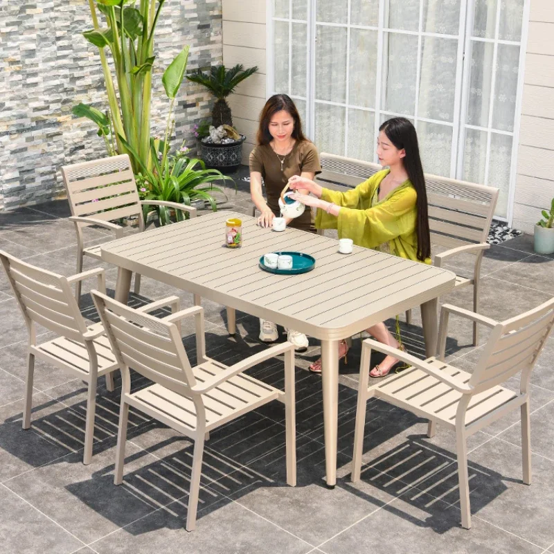 Outdoor tables and chairs Garden Aluminum alloy table Terrace Champagne aluminum alloy casual table and chairs