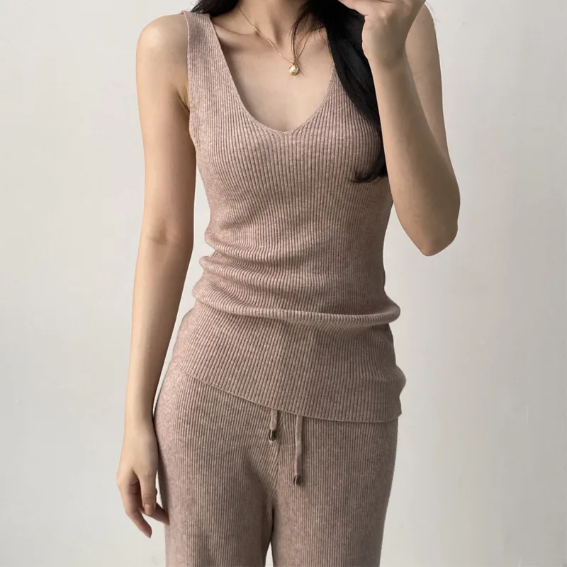 Fall Winter Knitted 3 Pieces Sets For Women Outfits Office Ladies Elegant Knitting Vest+long Sleeve Cardigans+wide Leg Pants Set