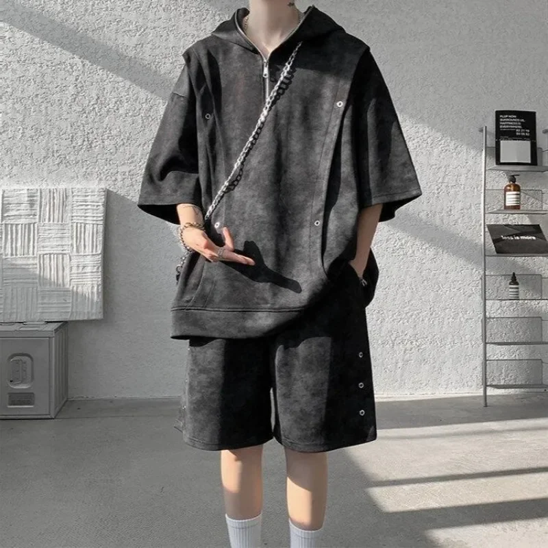 Мужская футболка с капюшоном Короткие комплекты Tie Dye Nylon Loose 2025 Trend 2-х предметный наряд Стильная одежда Essential Slim Fit Мужские шорты Комплект