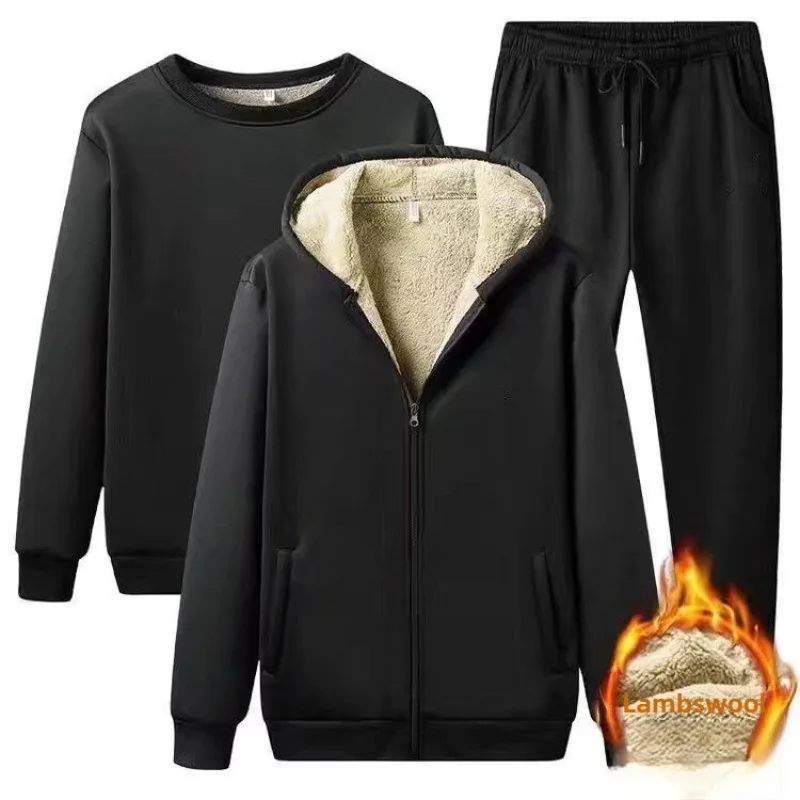 Men's Casual Fashion Long Sleeve Hooded Sweatshirt Tracksuit  New Loose Hoodies For Man 2-3pc Sports Set Warm Matching Outfit