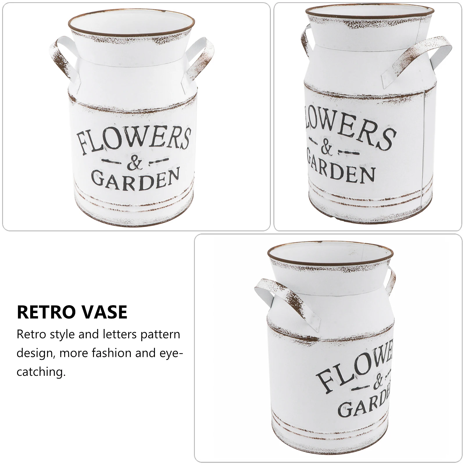 

1pc Metal Galvanized Sheet Retro Letters Decorative Vases Flower Arrangement Flower Pot Living Room Bedroom Bar