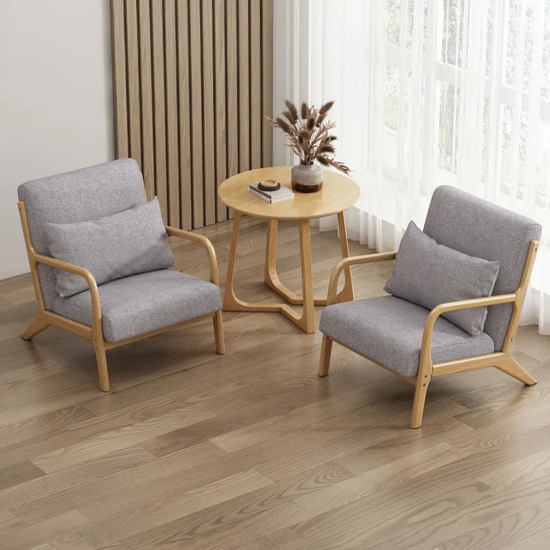 Bedroom lazy sofa chair, solid wood hotel balcony lounge chair, small apartment upholstered solid wood armrest, leisure negotiat